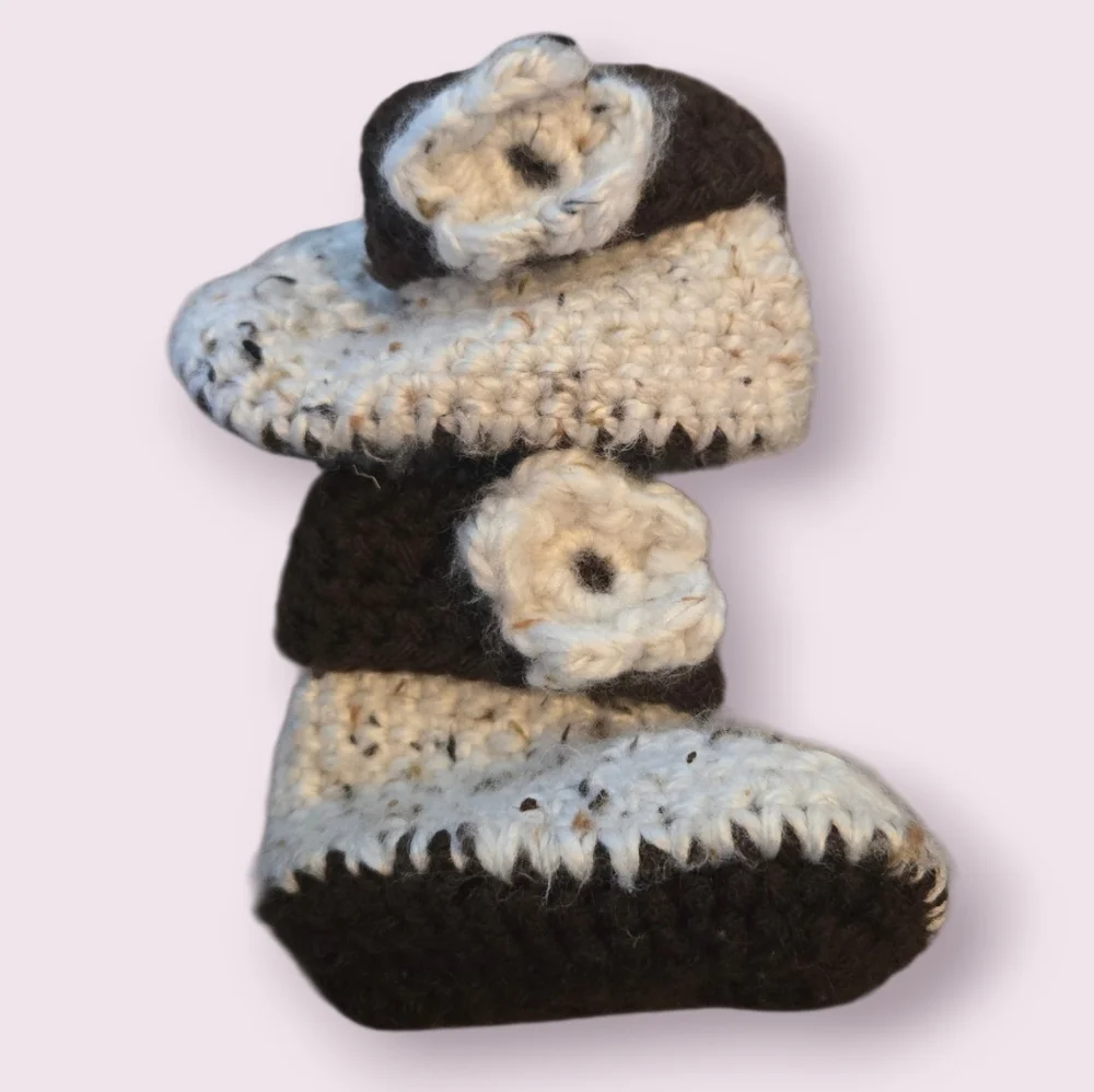 Handcrafted Kids Moccasins - Brown and Cream With Flower Accent